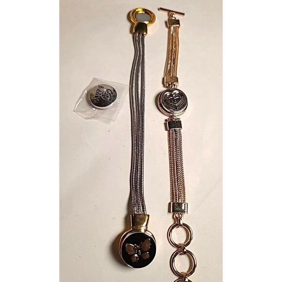 NWOT lot Of 2 Bracelets With 3 Interchangeable Snap Charms Butterfly Camper Mom - Picture 2 of 6